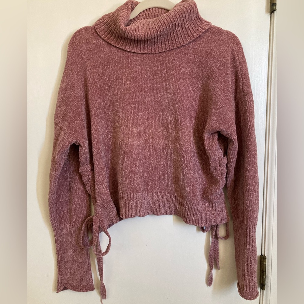 *Luv & Bloom Mauve Pink Chenille Cropped Turtleneck Large Sweater #F